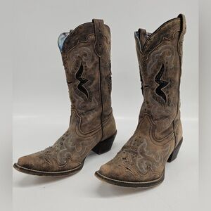 Laredo Women's  Lucretia Brown Snip Toe Studded Snake Inlay Cow Boy Boot Size 10